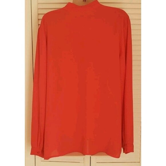 VIOLET AND CLAIRE PLEATED V NECK LONG SLEEVE RED BLOUSE XLARGE - Picture 4 of 7